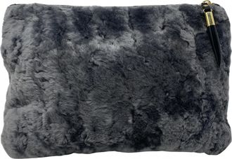 Kempton & Co. Shearling Clutch In Stone