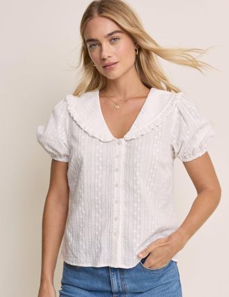 Nobody's Child White Errie Short Sleeve Blouse