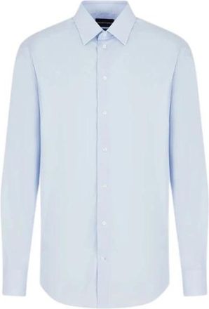 Emporio Armani Italiaans Poplin Overhemd met Italiaanse Kraag - Heren - Zakelijke Overhemden - Blauw - 3XL - Katoen - Overhemden