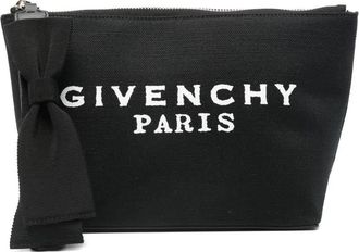 Givenchy bow-detailed logo clutch bag - women - Cotton/Linen/Flax/Polyurethane - One Size - Black