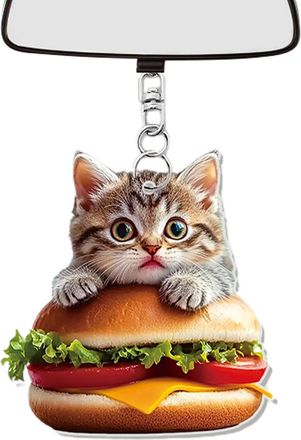 Generic Cartoon Purse, Cartoon Kitten Bag Pendant, Flat Kitten Key Holder with Clip, Funny Bag Charm for Purse, Portable School Bag Pendant for, a, Siehe Besc