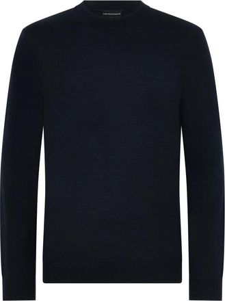 Emporio Armani Geribbelde Gebreide Wollen Trui - Heren - Ronde hals truien - Blauw - 2XL - Wol - Truien & Vesten