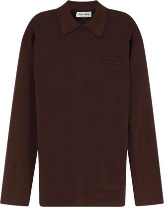 Miu Miu Vilten Poloshirt - Dames - Polos - Bruin - S - Wol - Tops
