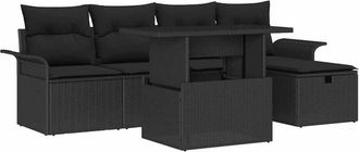 vidaXL Garden Sofa Set with Cushion 6 pcs Black Poly rattan vidaXL