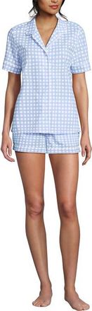 Lands End Poplin 2 Piece Pajama Set - Short Sleeve Shirt and Shorts in Misty Blue Gingham at Nordstrom, Size X-Small