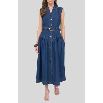 ZOE AND CLAIRE Belted Sleeveless Denim Maxi Dress at Nordstrom, Size X-Small