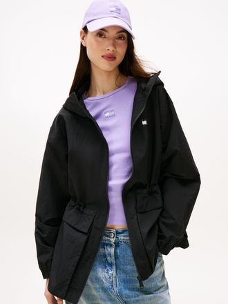 Tommy Jeans Windbreaker TOMMY JEANS TJW MIDI HOODED WINDBREAKER, Damen, Gr. XL (42), schwarz, Web, Obermaterial: 100% Polyamid, unifarben, elastischer Bund, Jacke