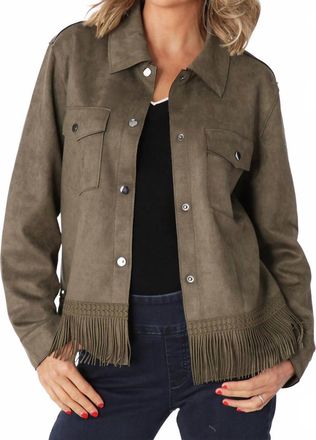 Lisette Ashley Suede Fringe Detail Jacket In Olive