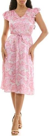 Nina Leonard V-Neck Sleeveless Fit & Flare Dress in Light Pink Multi at Nordstrom Rack, Size X-Large