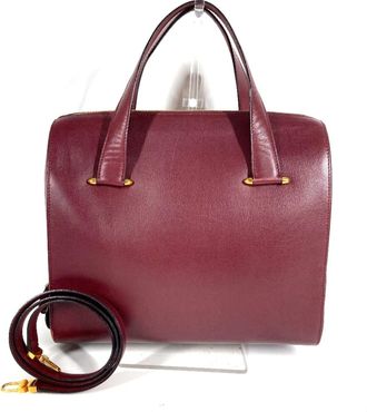 Cartier Wine Red Leather Handbag Tote Bag (Pre-Owned)