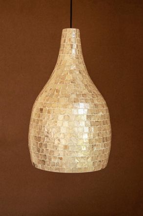 Kalalou Spun Bamboo Pendant Light With Capiz Shell Detail