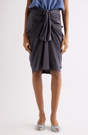 Chlo&eacute; Gathered Organic Silk Satin Skirt in Almost Black at Nordstrom, Size 12 Us