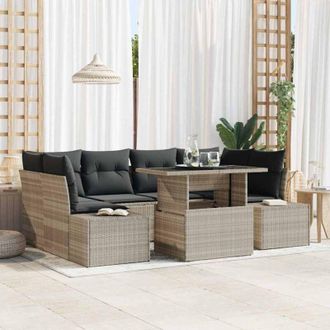 vidaXL Vidaxl - Conjunto De Sof&aacute; De Jard&iacute;n 7 Pcs Gris Beige 100 X 55 X 73 Cm