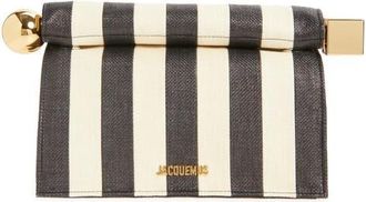 Jacquemus La Pochette Rond Carr&eacute; Stripe Leather Clutch in Natural /Black 1Fy at Nordstrom