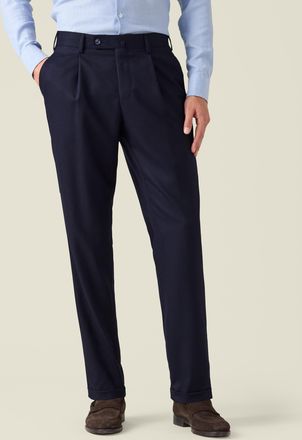 Luca Faloni Midnight Blue Wool Classic Pleated Trousers
