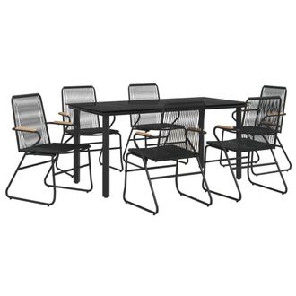 Berkfield Home Beautiful 7 Piece Garden Dining Set Black PVC Rattan