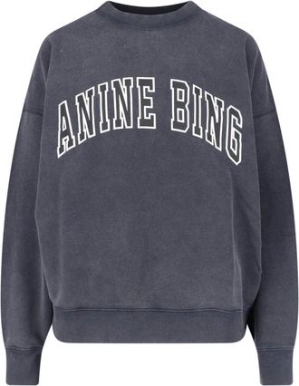Anine Bing Black Miles Cotton Logo Sweatshirt