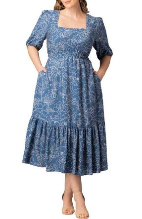 Kiyonna Bailey Square Neck Maxi Dress in Blue Floral Print at Nordstrom, Size 1 X
