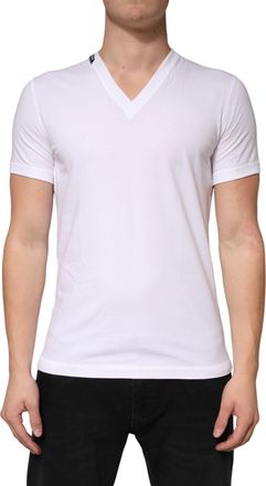 Dolce & Gabbana White Cotton Deep V-Neck Underwear Tee Mens T-shirt (Pre-Owned)
