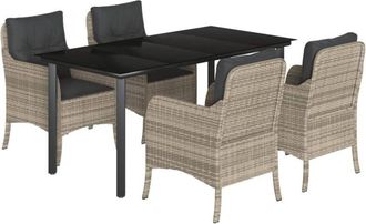 vidaXL 5 Piece Garden Dining Set with Cushions Light Grey Poly Rattan vidaXL