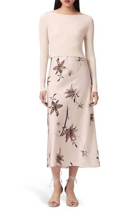 AllSaints Hera Long Sleeve 2-in-1 Rib Sweater & Midi Slipdress in Petra Cream White at Nordstrom, Size Medium