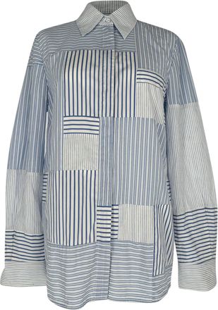 Gabriela Hearst Taj Patchworked Upcycled Shirt in Light Blue Cotton