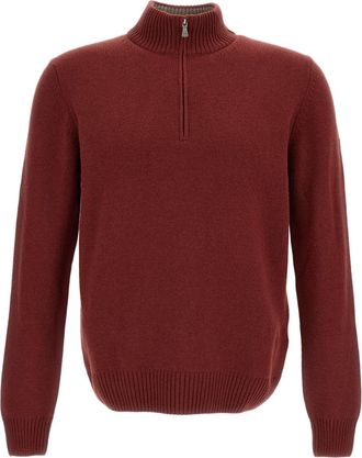 Gran Sasso Red High-Neck Wool-Blend Zip Sweater