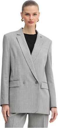 Twinset Gestreepte Double-Breasted Blazer - Dames - Blazers - Grijs - L - Wol - Jassen