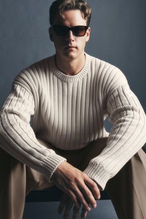 Alo | Cotton Rib Parallel Sweater Top in Bone, Size: Medium