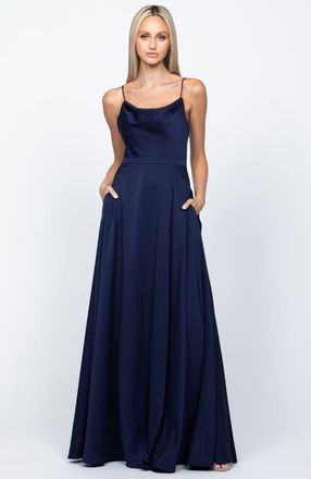 Bariano Diamond Cowl Wrap Gown in Navy at Nordstrom, Size 10