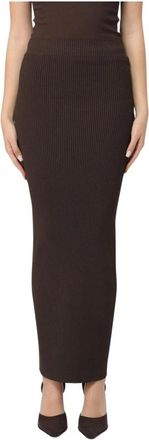 Max Mara Aprile Ribgebreide Maxi Rok - Dames - Maxi Rokken - Bruin - S - Polyester - Rokken