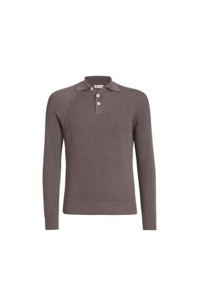 Brunello Cucinelli Rib knit polo in Hazelnut at Nordstrom, Size 56 It