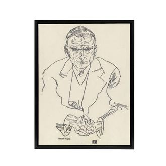 Artery8 Robert Muller Line Art Portrait Framed Canvas Wall Art Print Schiele in Beige | Size: W24 x H32