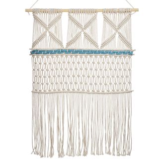 Beliani Decoraci&oacute;n De Pared De Algod&oacute;n Beige Azul 66 X 141 Cm Colgante Kalady Ii