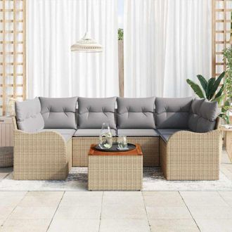 vidaXL Conjunto De Sof&aacute; De Jard&iacute;n 7 Pcs Beige Polirat&aacute;n Vidaxl