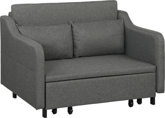 HOMCOM Pull Out Sofa Bed - Fabric 2 Seater Sofa Couch For Living Room - Grey | TJ Hughes