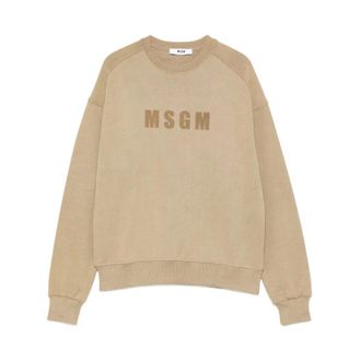 Msgm Crew neck cotton sweatshirt - male - MSGM - Kids Sweatshirts - Beige - 10 Y - Kids
