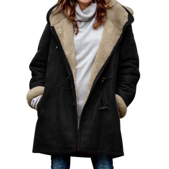 Generic fleece jacket women long evening jackets for women uk elegant Winter Fleece Jackets for Women UK Warm Cozy Faux Fur Lined Snow Coats With Pockets Retr