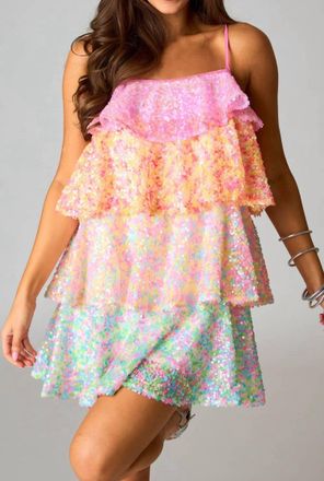 BuddyLove Disco Tiered Sequin Short Dress In Make It Happen