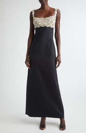 Oscar De La Renta Mother-of-Pearl Embellished Bustier Gown in Black at Nordstrom, Size 6