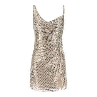 Self Portrait Rhinestone Draped Mini Dress - female - Self Portrait - Party Dresses - Beige - XS - Dresses