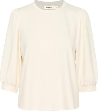 Soaked In Luxury Tops, Dames, Wit, XL, Polyester, Witte 3/4 Mouw Sweatshirt Whisper