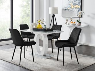 Furniturebox Giovani 4 Grey Dining Table & 4 Pesaro Black Leg Chairs
