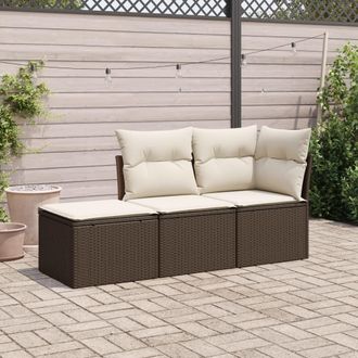vidaXL Set Sof&aacute;s De Jard&iacute;n 3 Piezas Y Cojines Rat&aacute;n Sint&eacute;tico Marr&oacute;n Vidaxl