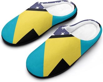 Generic U.S.A And Bahamas Flag Mens House Slippers Memory Foam Washable Cotton Slip on Home Shoes
