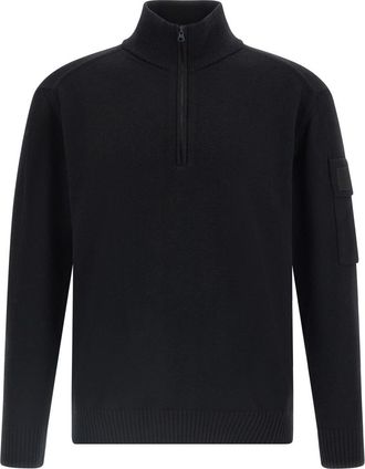 C.P. Company Black Wool Half Zip Sweater