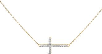 House of Brilliance 10K Yellow Gold 1/5 Cttw Diamond Sideways Cross Pendant Necklace