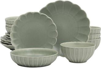 Gibson Home Malibu Shore 16-Piece Stoneware Plates and Bowls Dinnerware Set in Green at Nordstrom