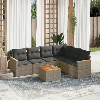 vidaXL Vidaxl - Set De Sof&aacute;s De Jard&iacute;n 7 Piezas Con Cojines Rat&aacute;n Pe Gris
