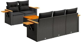 vidaXL Set De Sof&aacute;s De Jard&iacute;n 6 Piezas Y Cojines Rat&aacute;n Sint&eacute;tico Negro Vidaxl